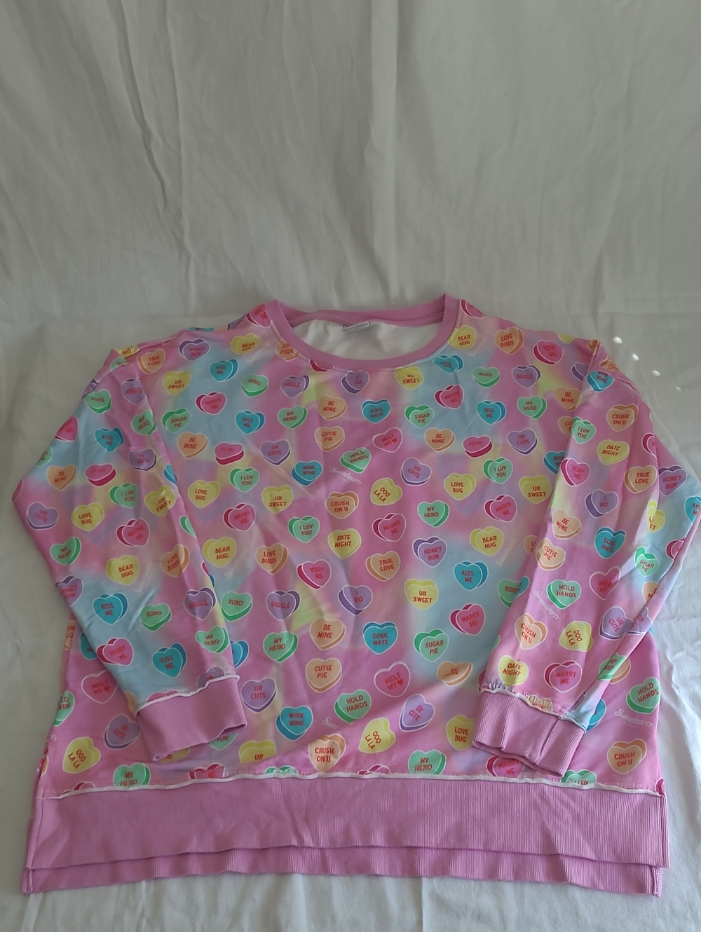 Women's Pink Conversation Heart Pullover Sweatshirt